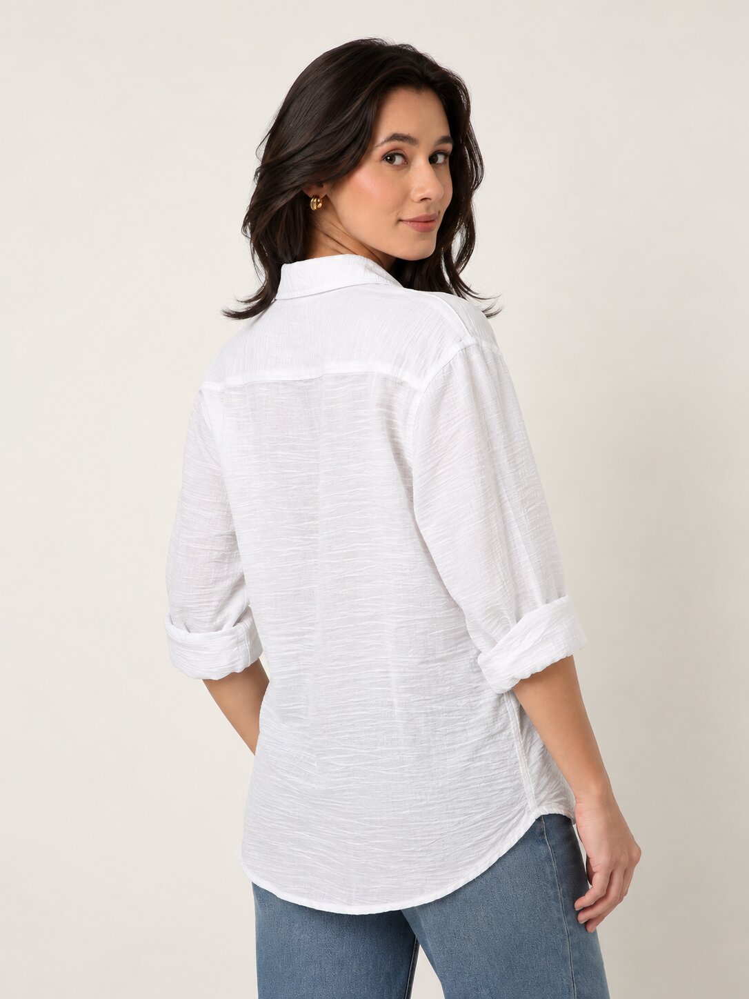 White Textured Relaxed Fit Button-Down Shirt