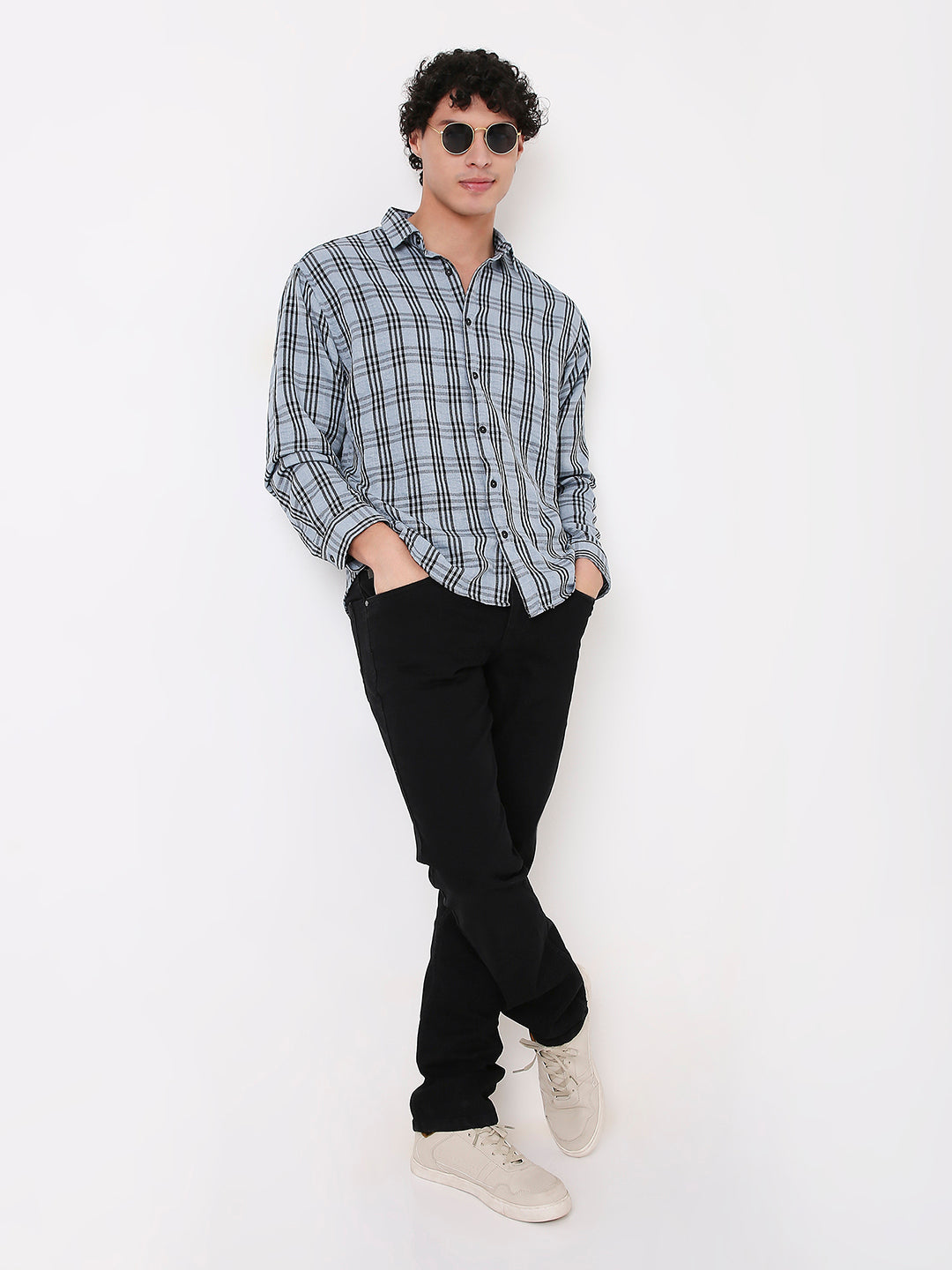 MEN'S CLASSIC FIT DUSTY BLUE CHECKED SHIRT