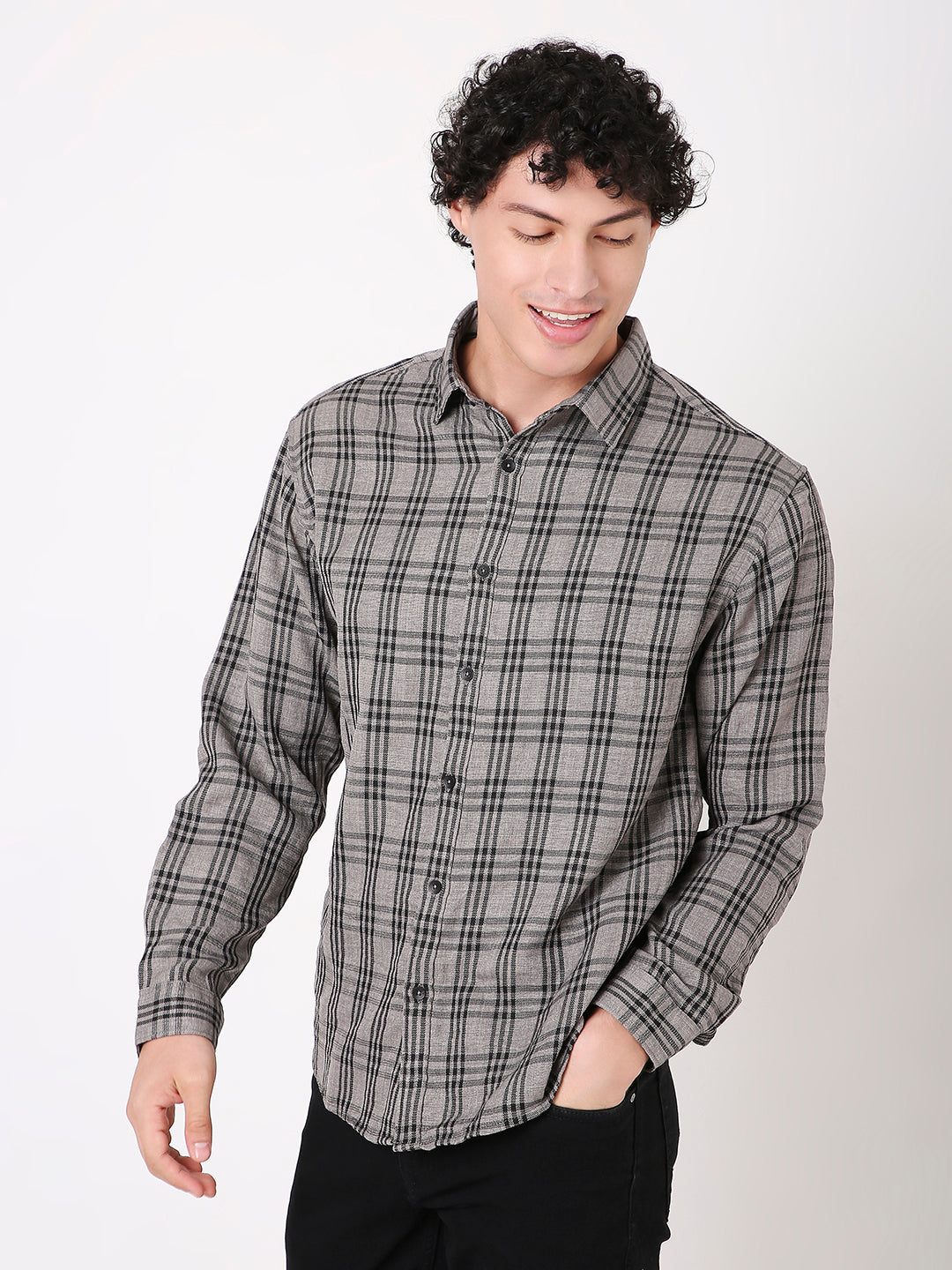 MEN'S CLASSIC FIT GREY CHECKED SHIRT