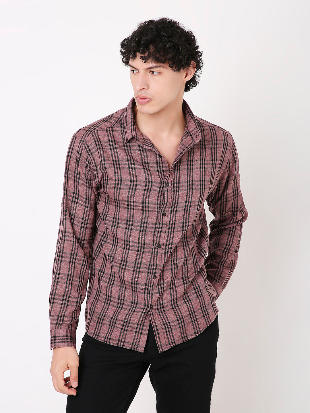MEN'S CLASSIC FIT DUSTY PINK CHECKED SHIRT