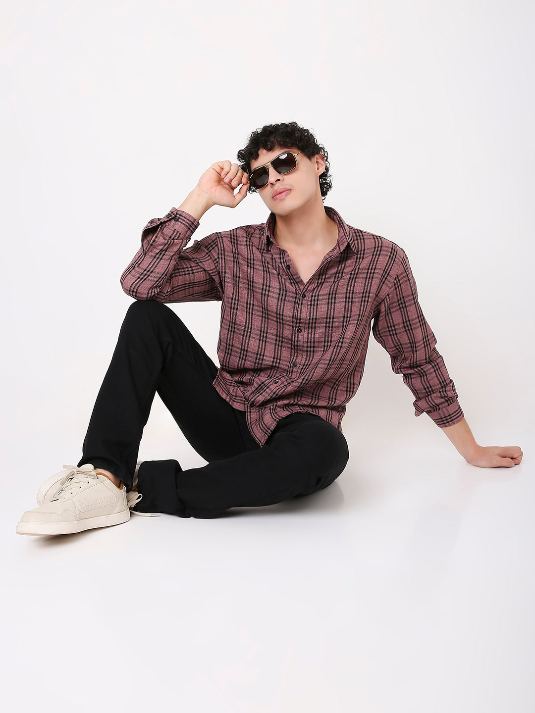 MEN'S CLASSIC FIT DUSTY PINK CHECKED SHIRT