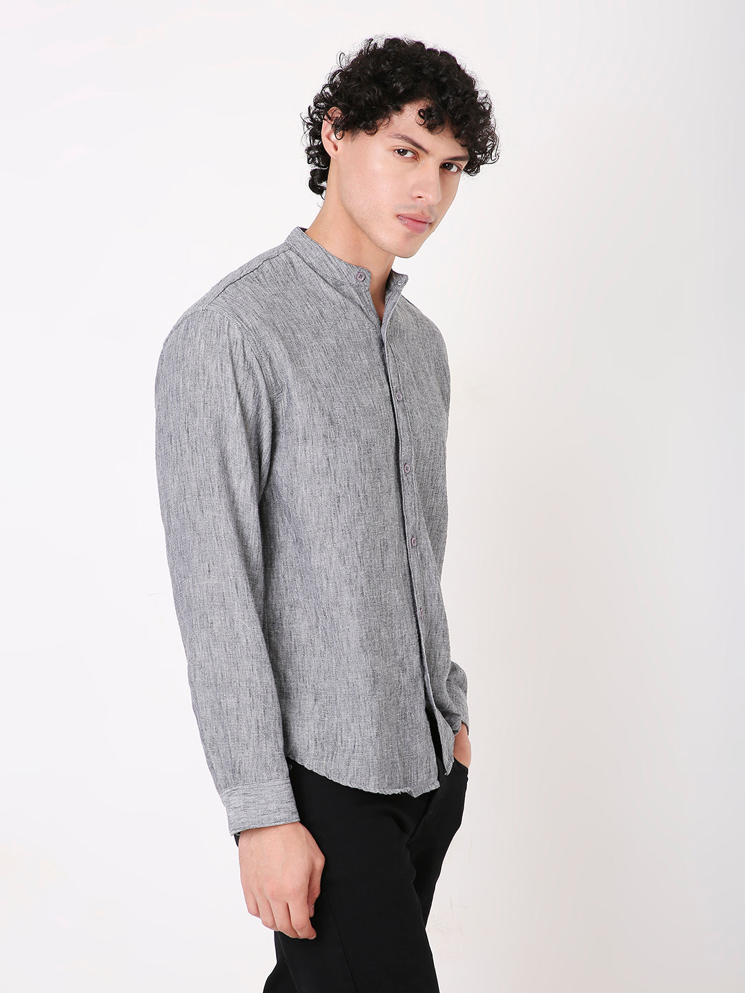 BLACK PREMIUM MANDARIN COLLAR SHIRT
