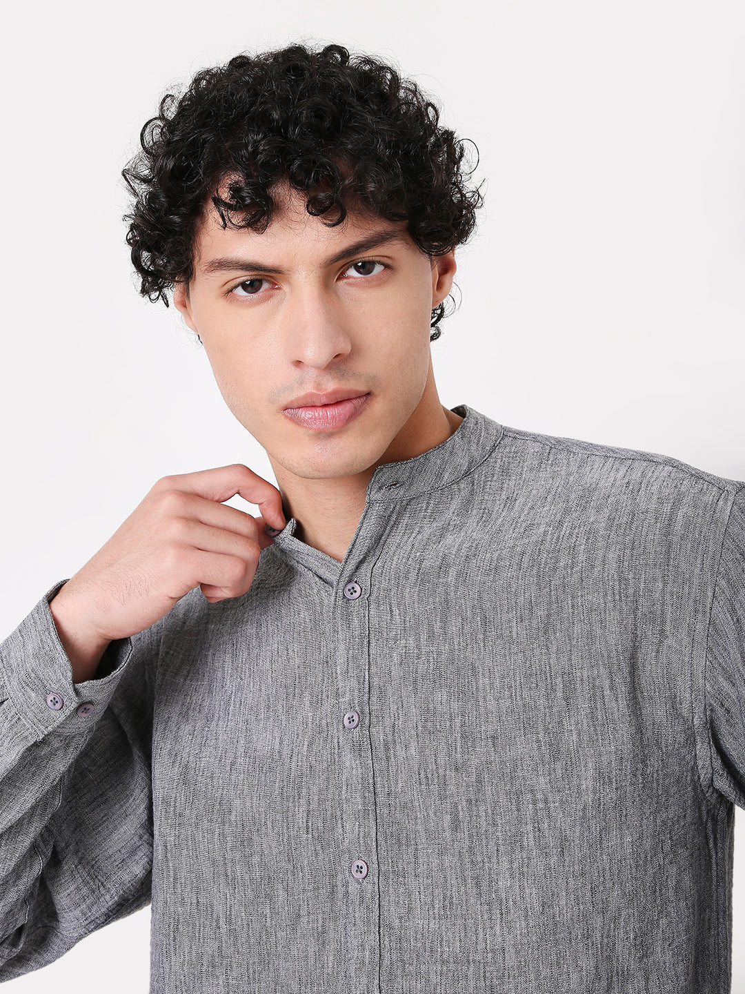 PREMIUM LINEN BLEND MANDARIN COLLAR GREEN SHIRT