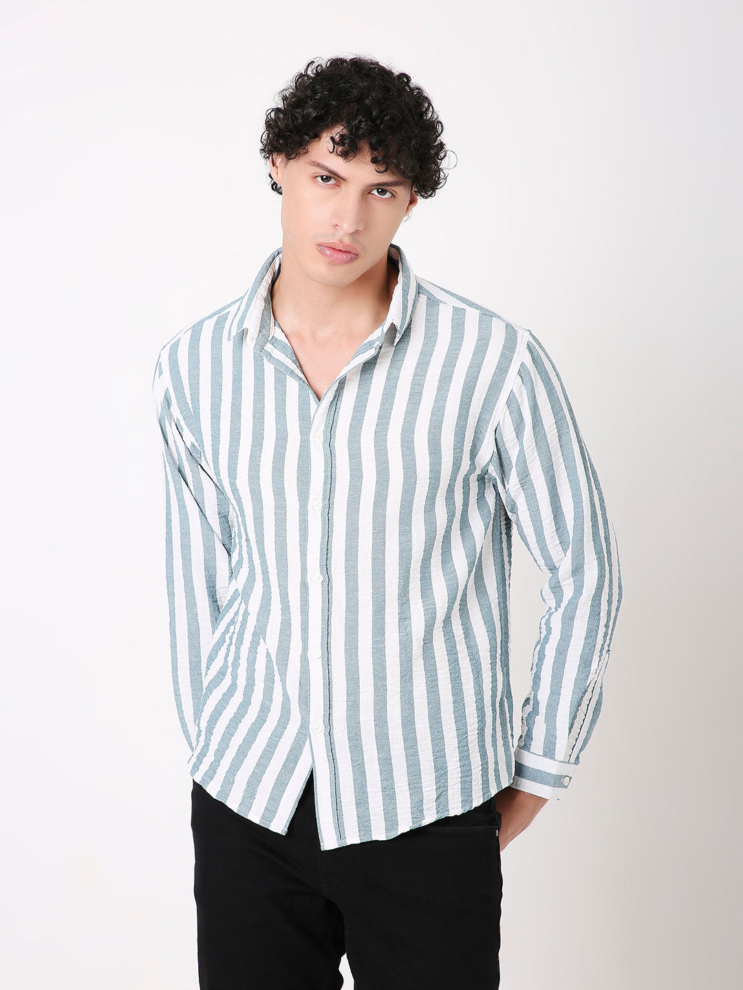BLUE VERTICAL STRIPED SHIRT