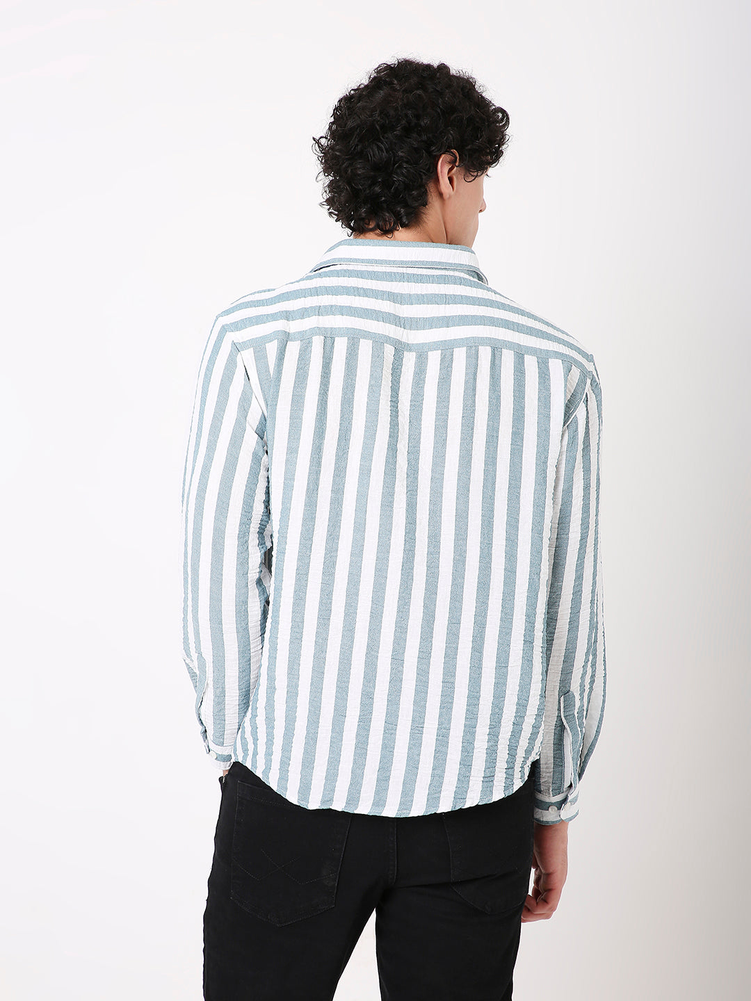 BLUE VERTICAL STRIPED SHIRT