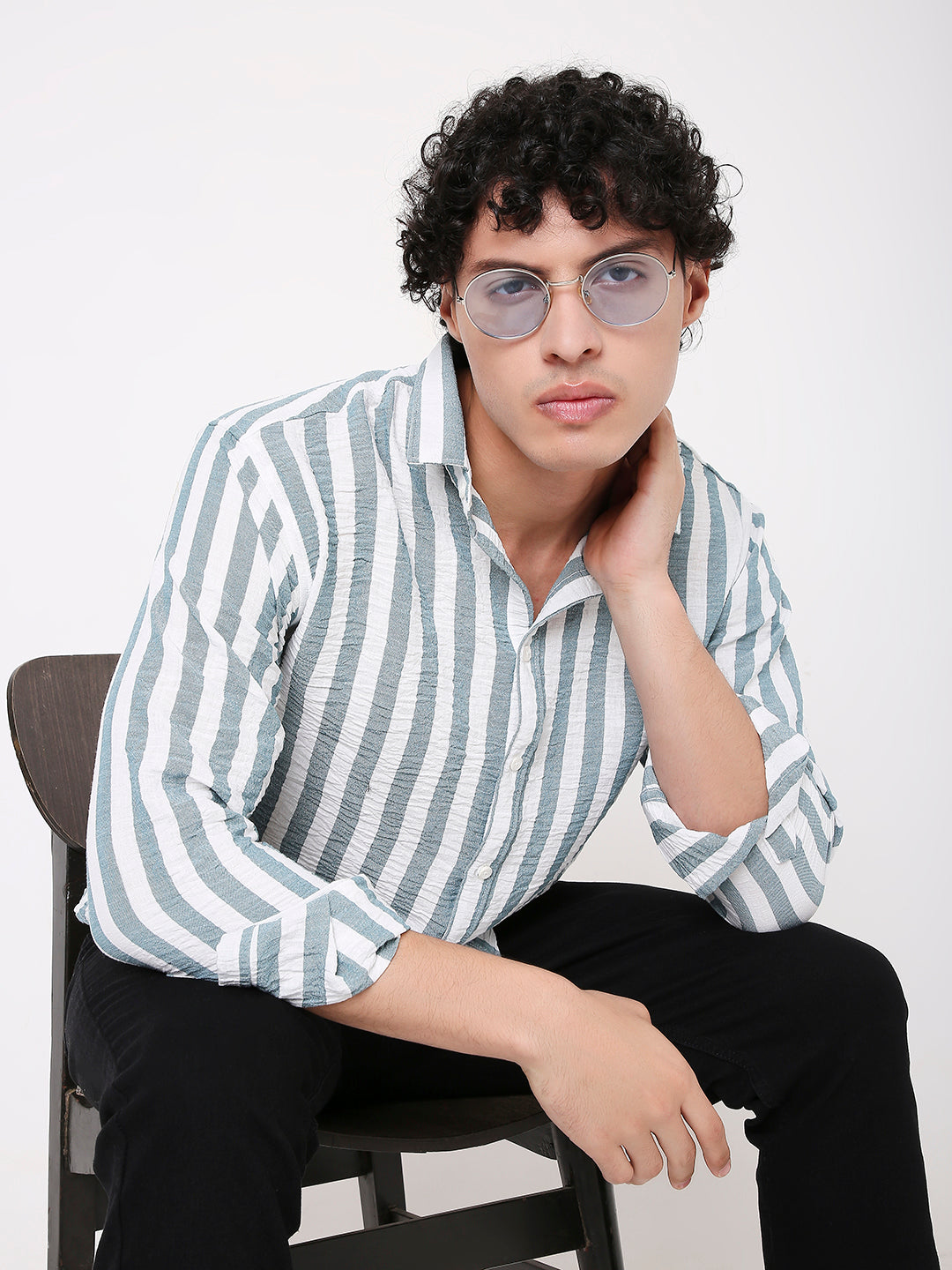 BLUE VERTICAL STRIPED SHIRT