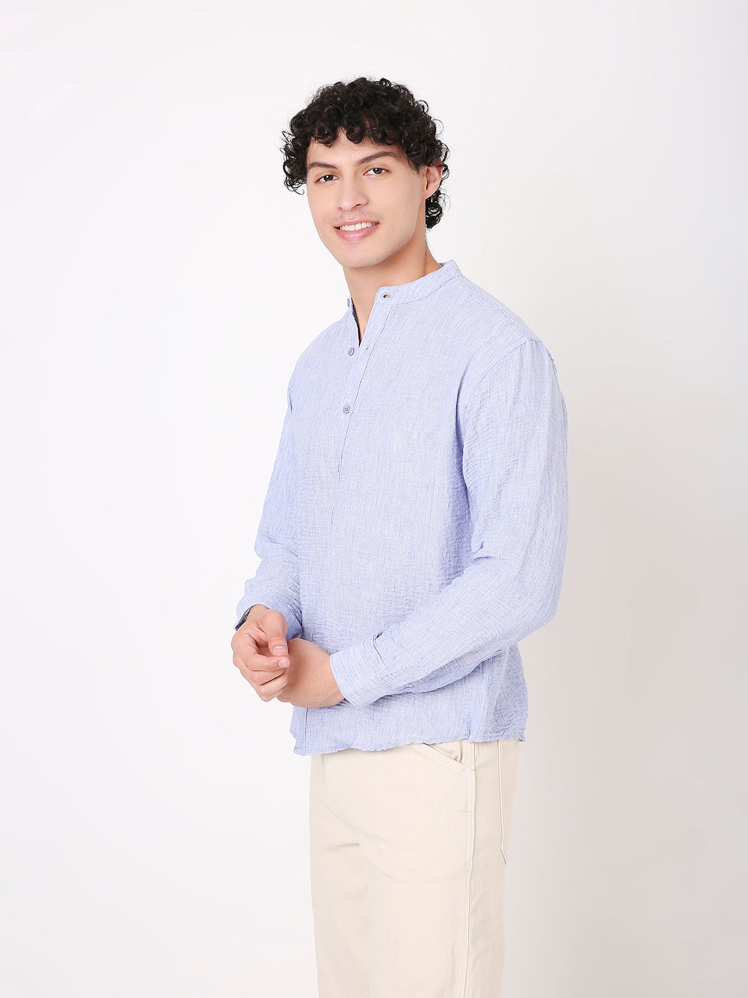 BLUE PREMIUM MANDARIN COLLAR  SHIRT