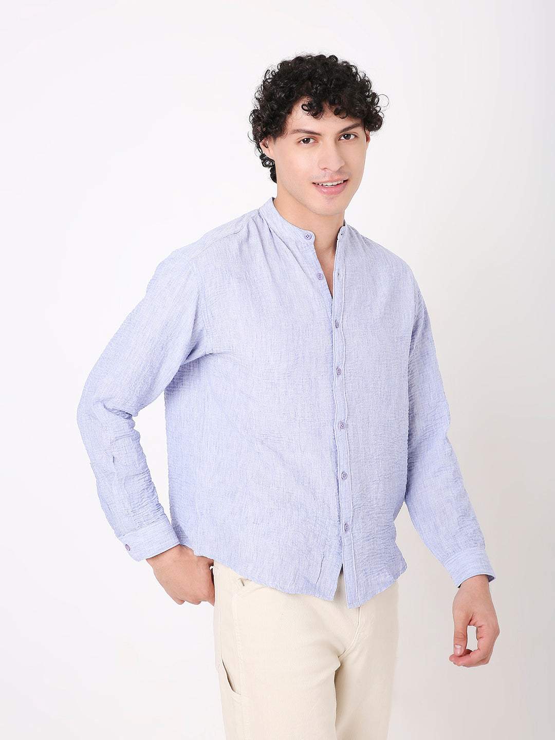 PREMIUM LINEN BLEND MANDARIN COLLAR  SHIRT