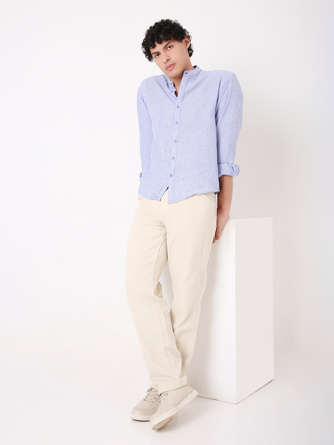 PREMIUM LINEN BLEND MANDARIN COLLAR  SHIRT
