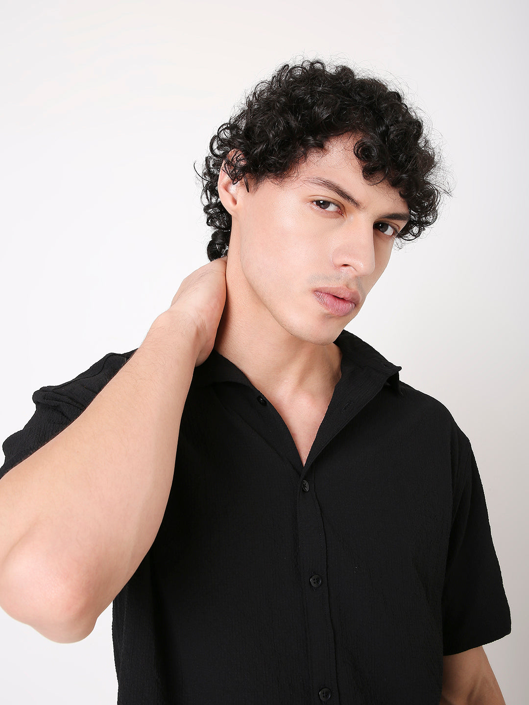 RELAXED SELF TEXTURED HALF SLEEVE SHIRT