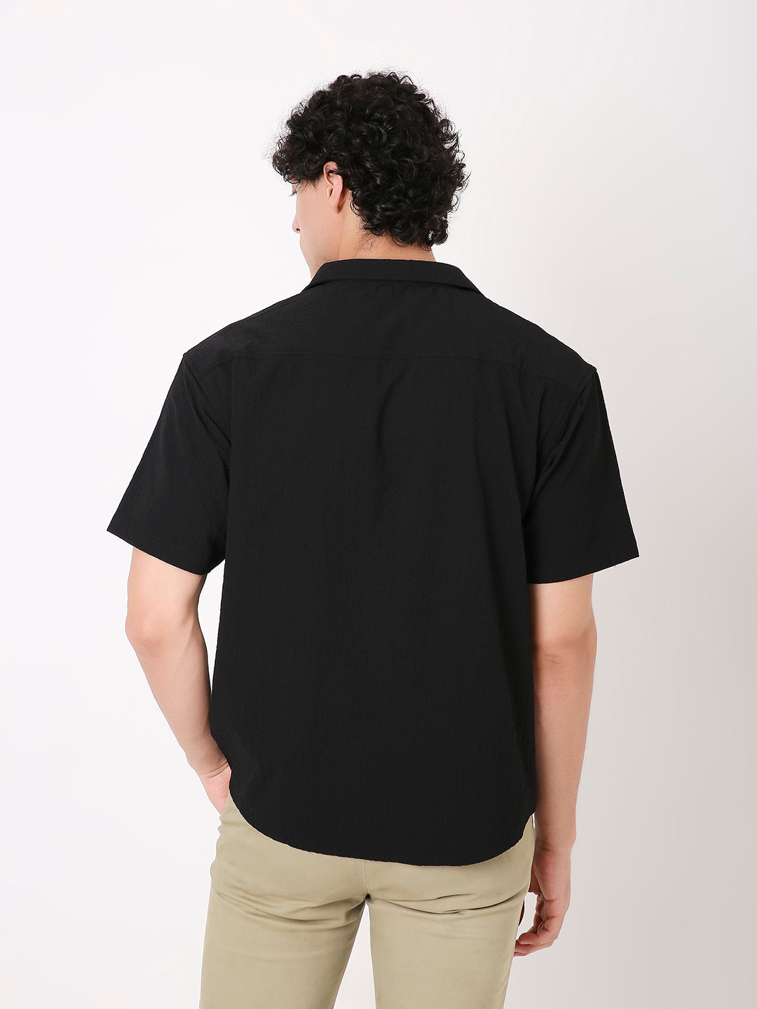 RELAXED SELF TEXTURED HALF SLEEVE SHIRT