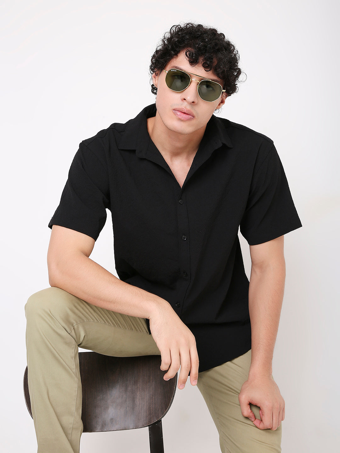RELAXED SELF TEXTURED HALF SLEEVE SHIRT