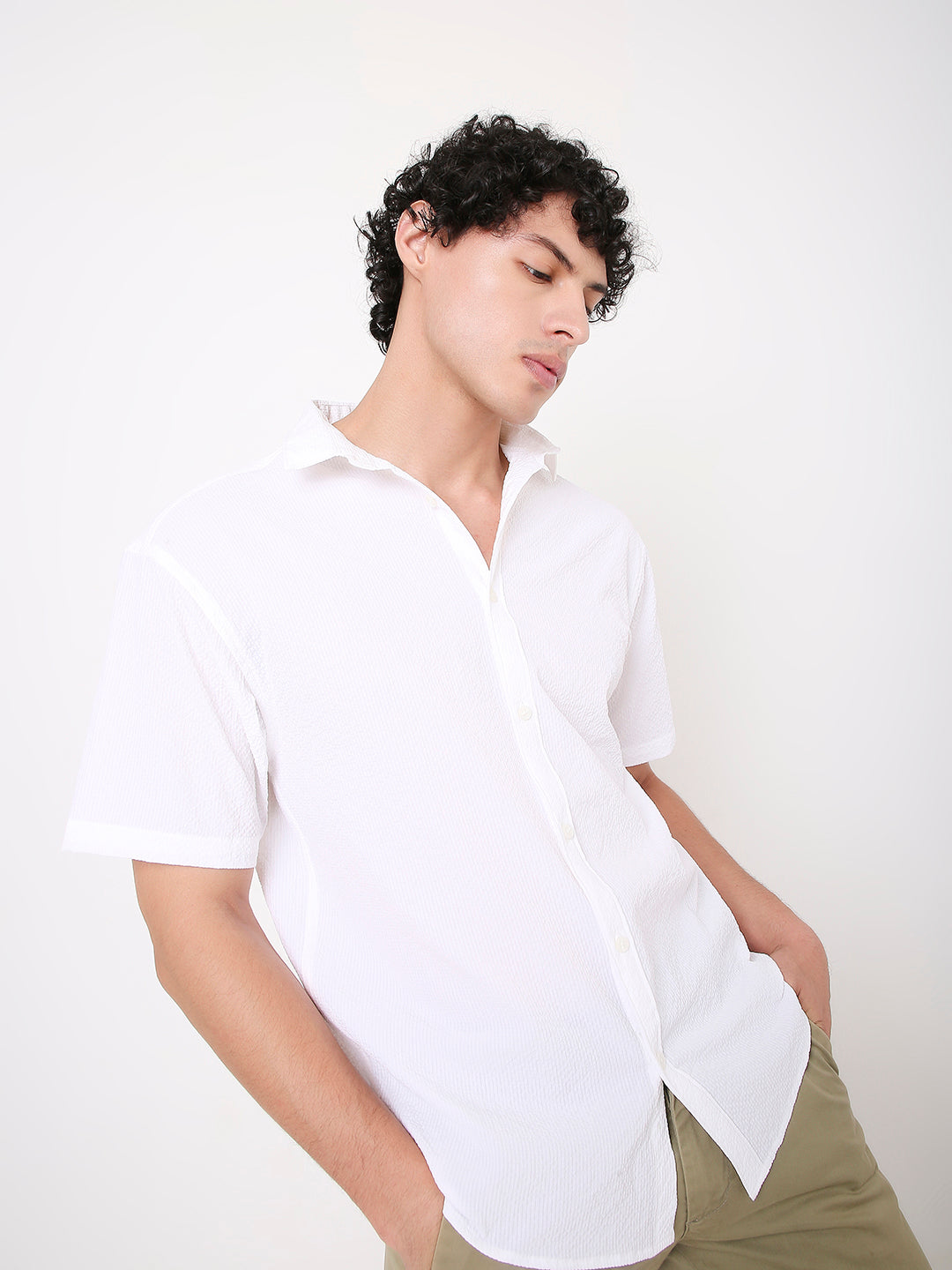 RELAXED SELF TEXTURED HALF SLEEVE SHIRT