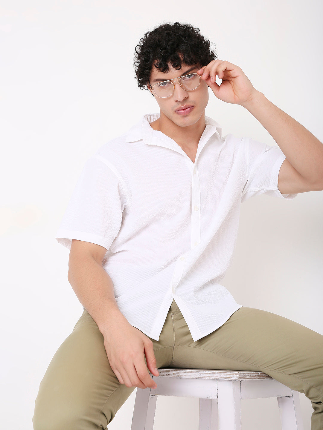 RELAXED SELF TEXTURED HALF SLEEVE SHIRT