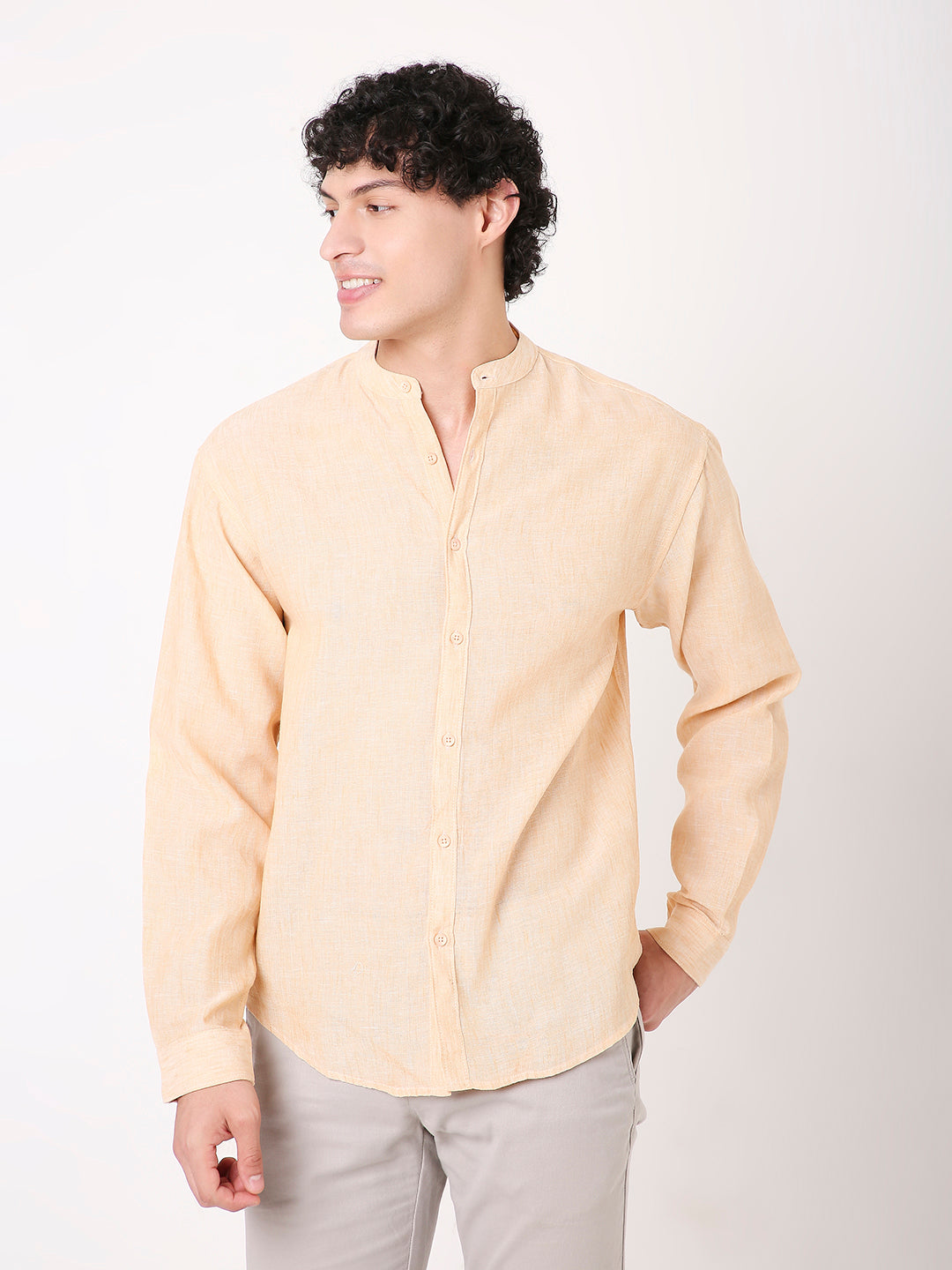 PREMIUM LINEN BLEND MANDARIN COLLAR SHIRT