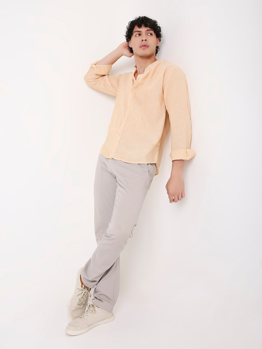 PREMIUM LINEN BLEND MANDARIN COLLAR SHIRT