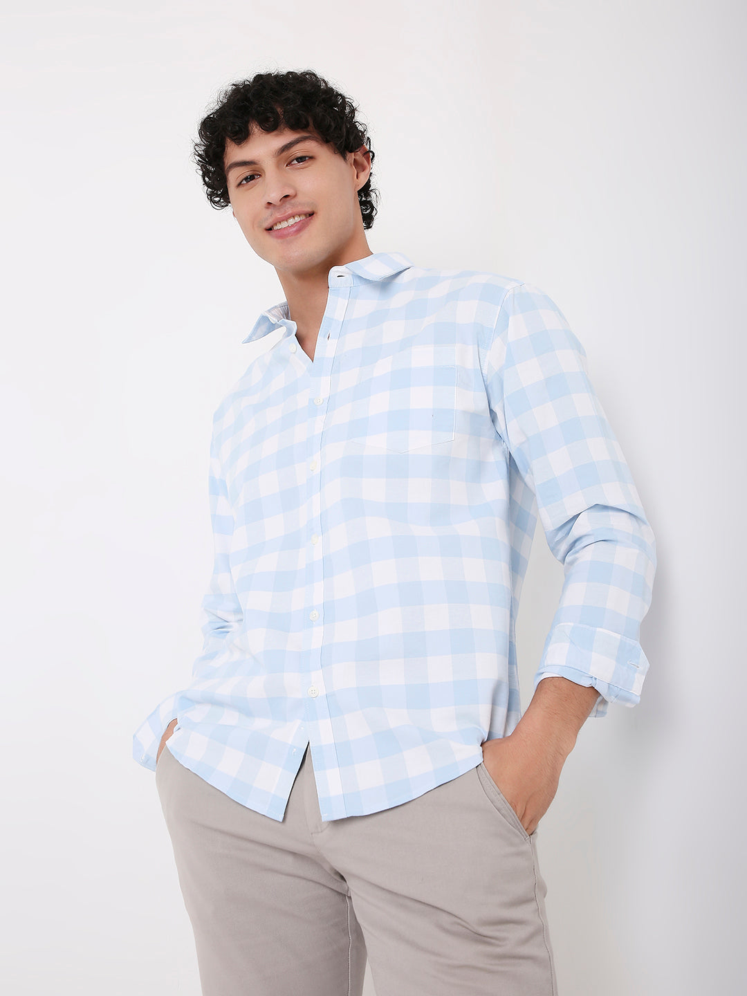 BUFFALO COTTON BLEND BLUE CHECKS SHIRT