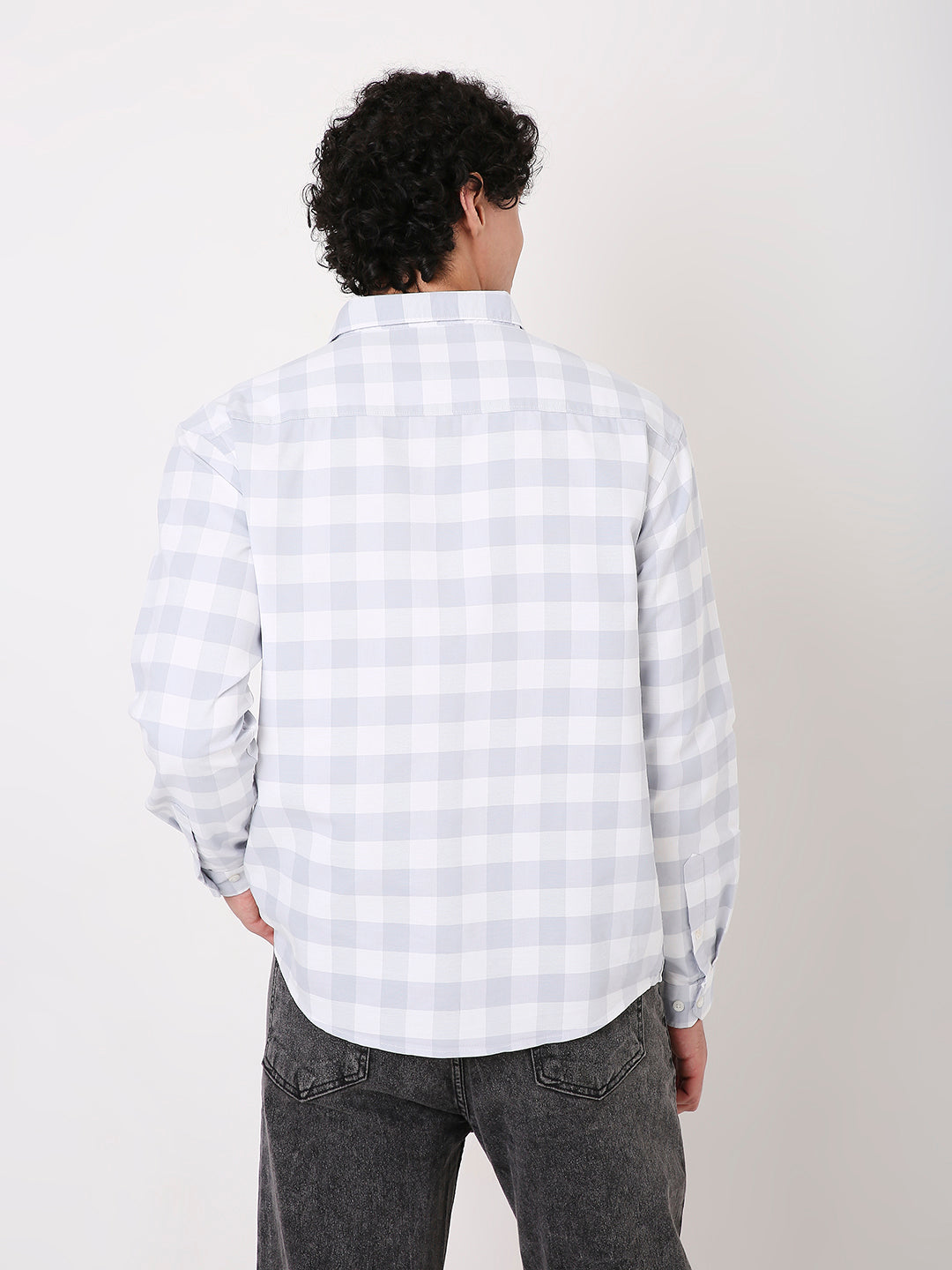 BUFFALO COTTON BLEND GREY CHECKS SHIRT