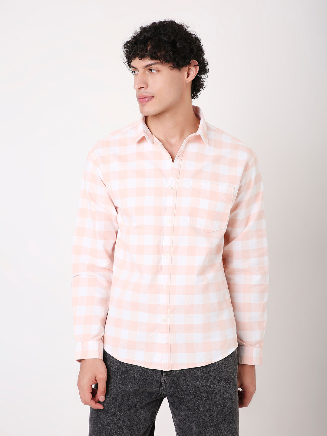 BUFFALO COTTON BLEND PEACH CHECKS SHIRT