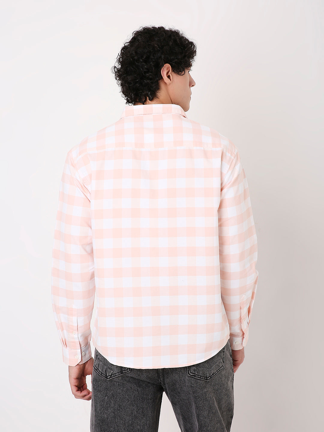 BUFFALO COTTON BLEND PEACH CHECKS SHIRT