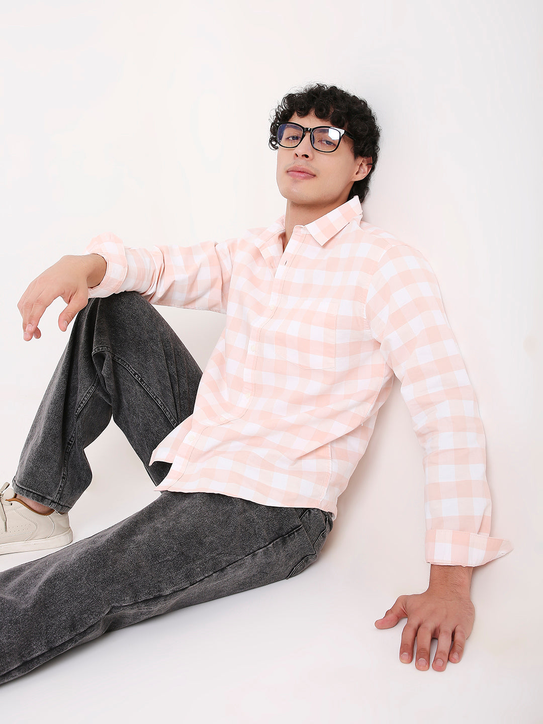 BUFFALO COTTON BLEND PEACH CHECKS SHIRT