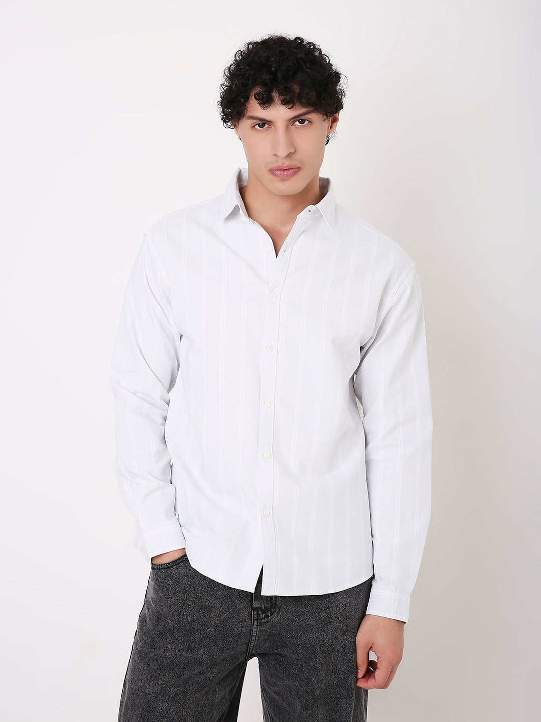 LIGHT GRAY OXFORD STRIPED SHIRT