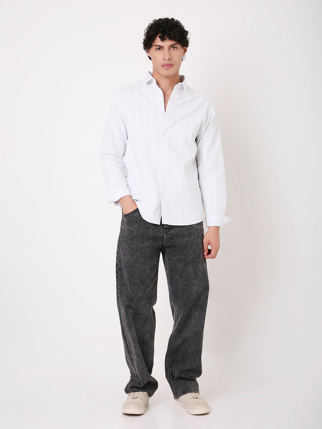 LIGHT GRAY OXFORD STRIPED SHIRT