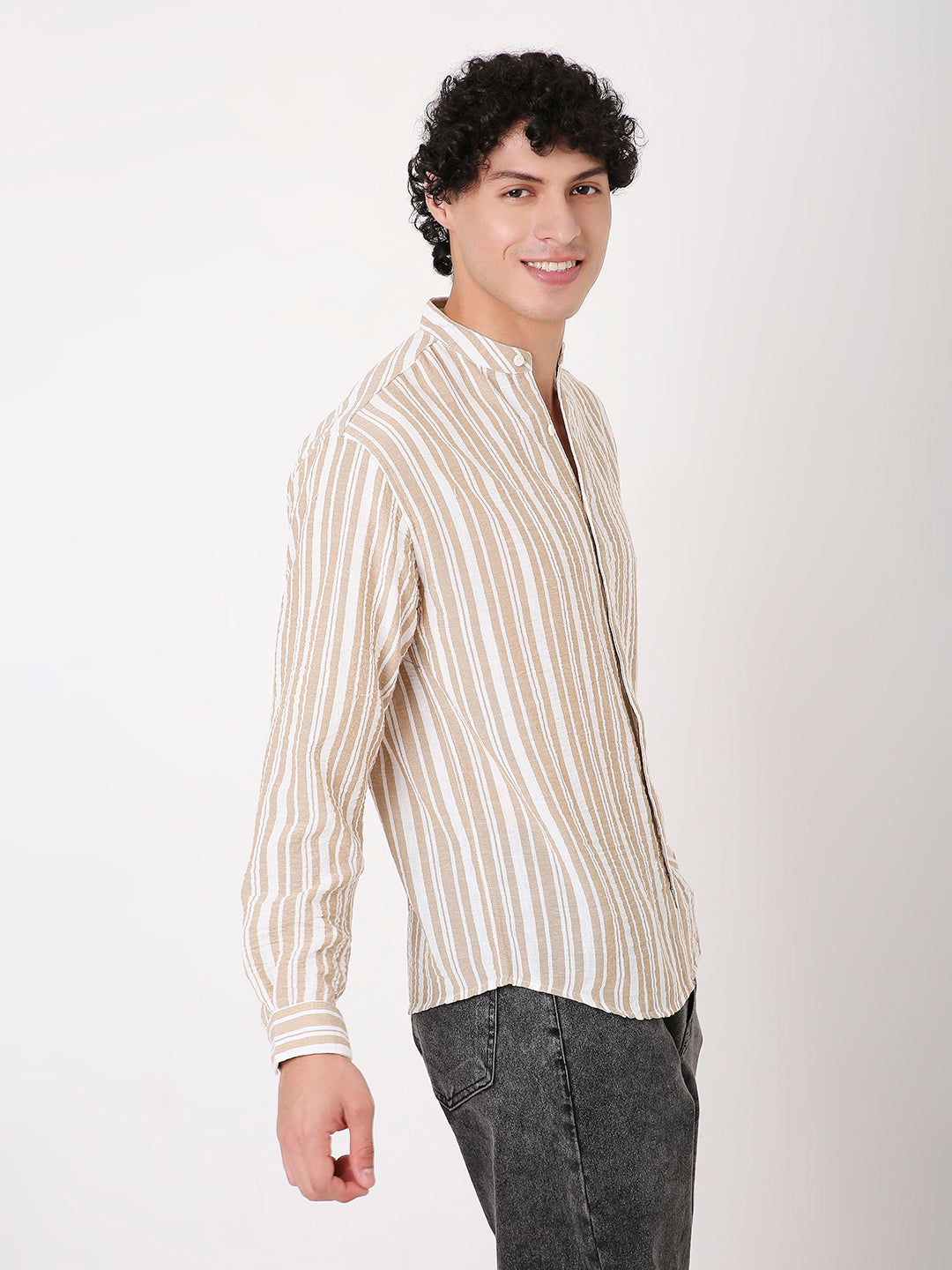 FAWN STRIPED MANDARIN SHIRT