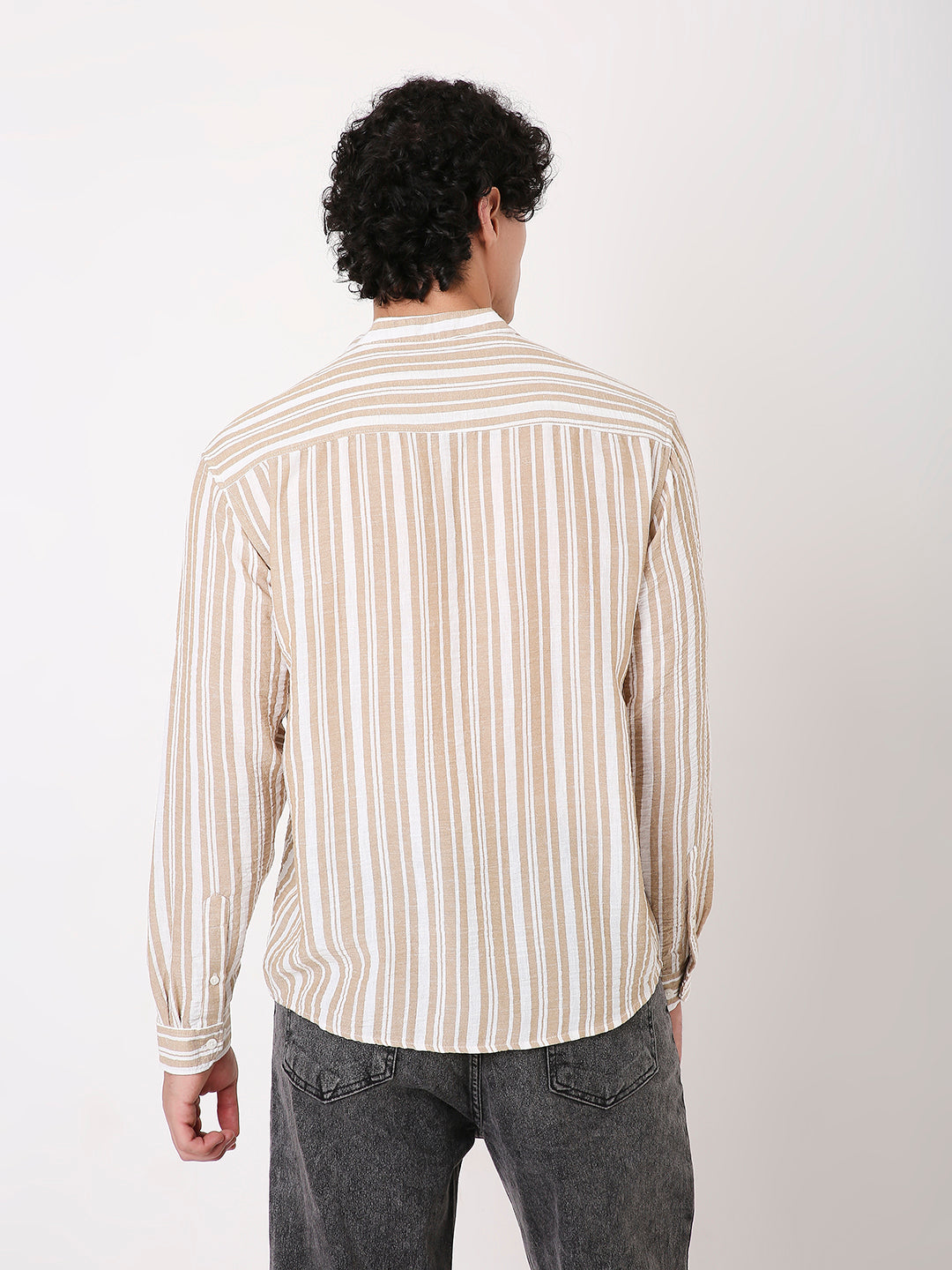CLASSIC STRIPED MANDARIN COLLAR SHIRT FOR MEN