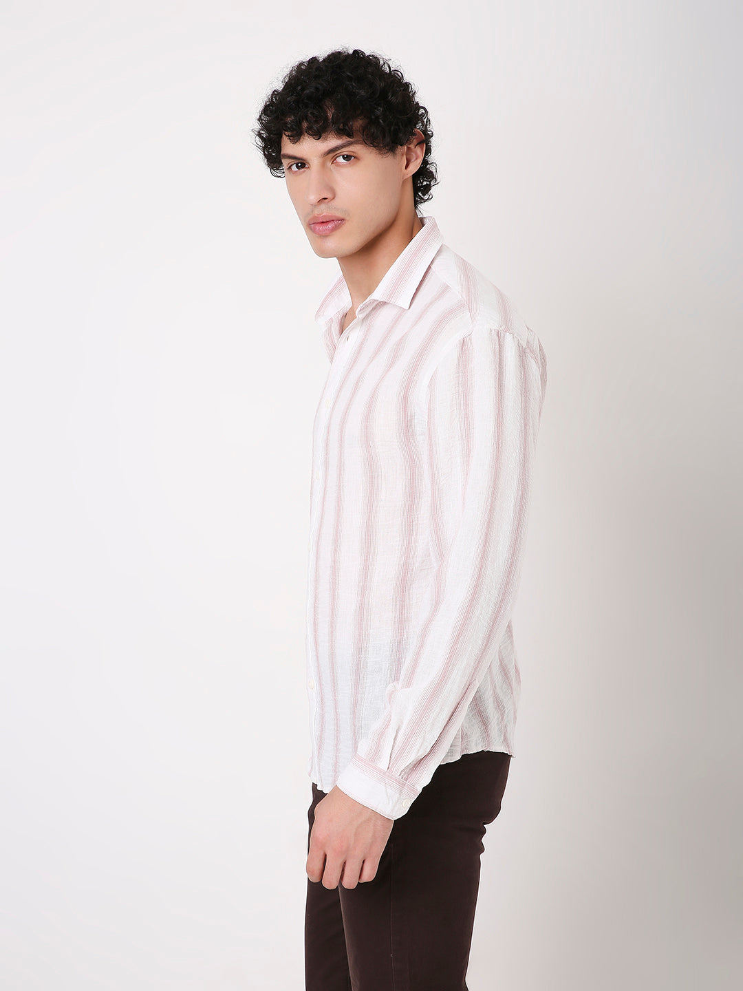 PINK STRIPED LINEN BLEND SHIRT