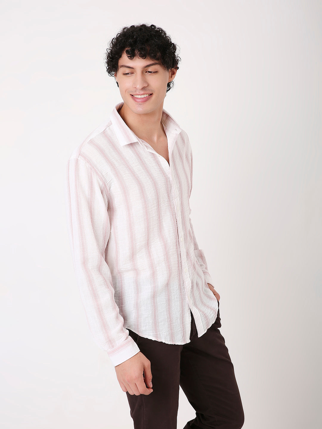 PINK STRIPED LINEN BLEND SHIRT