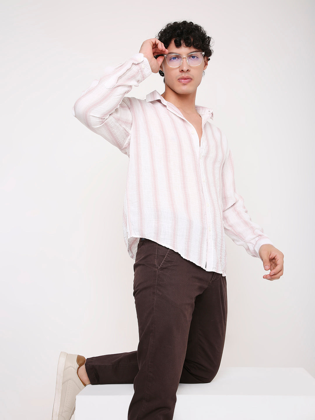 PINK STRIPED LINEN BLEND SHIRT