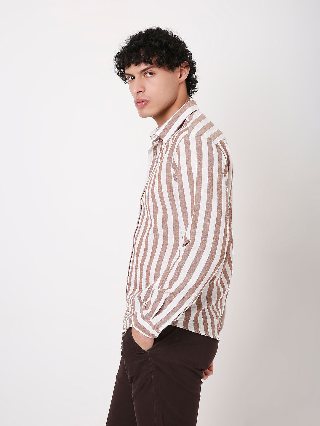 DARK PEACH VERTICAL STRIPED SHIRT