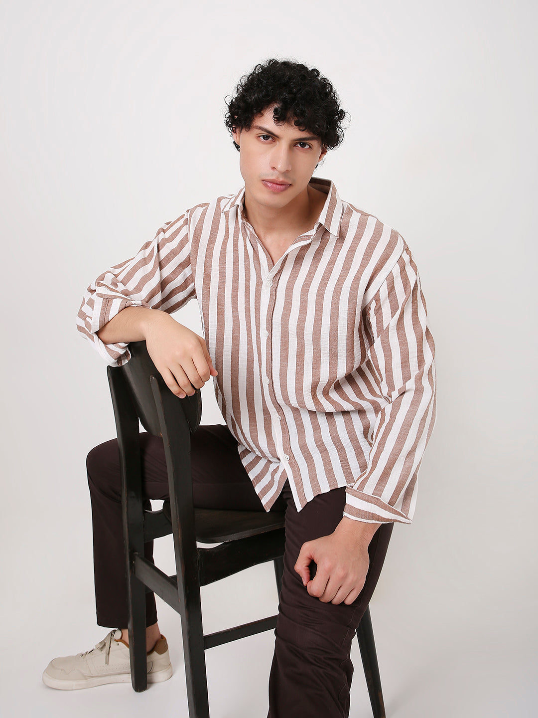 DARK PEACH VERTICAL STRIPED SHIRT