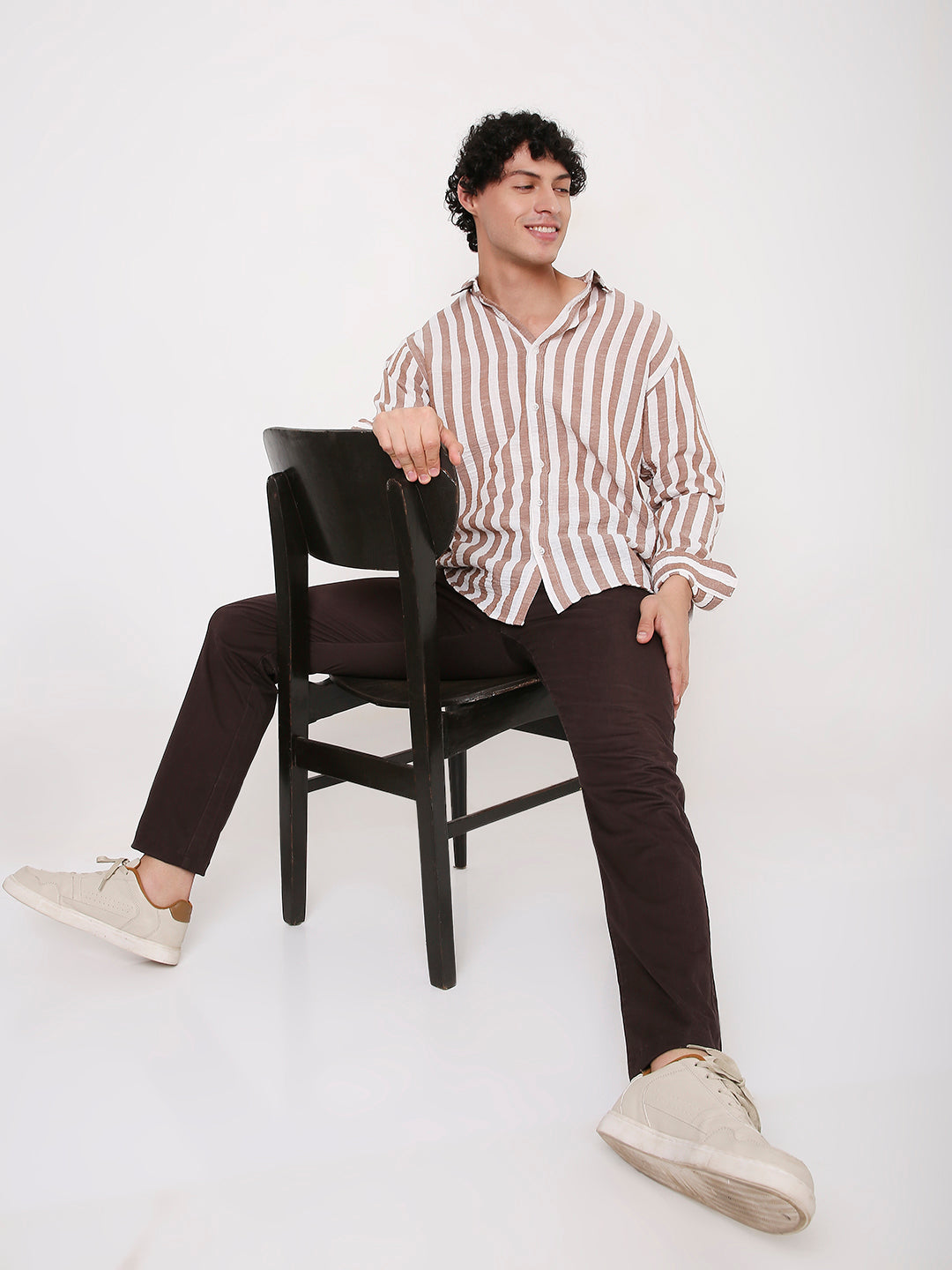 DARK PEACH VERTICAL STRIPED SHIRT