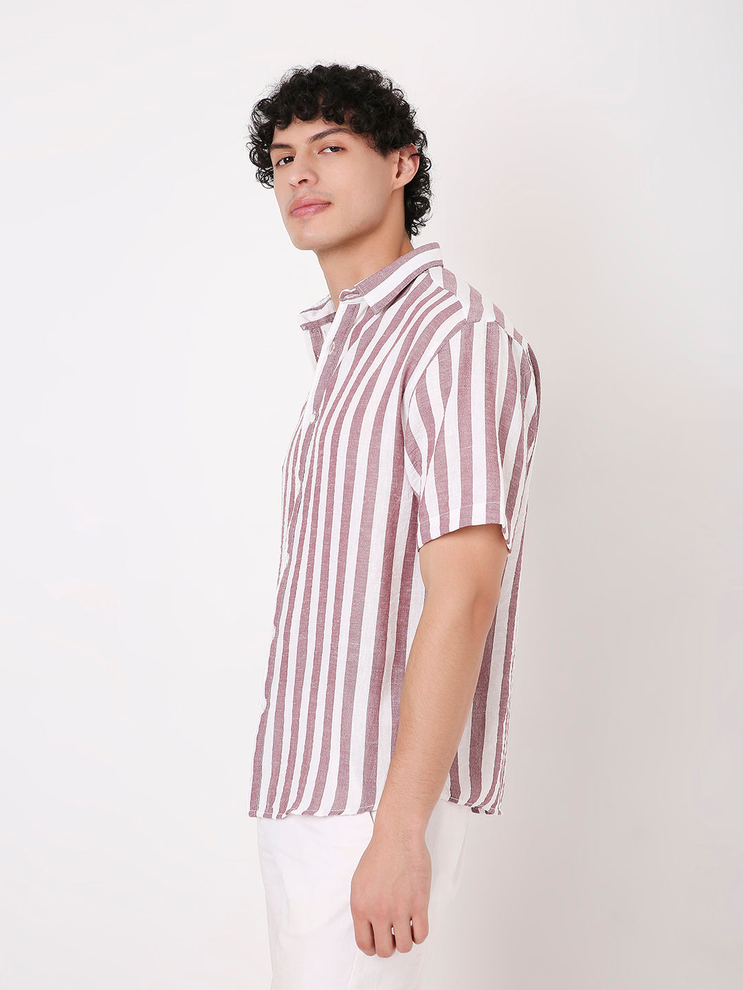 WINE VERTICAL STRIPED SHIRT