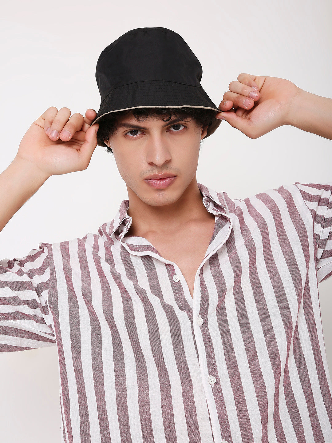 WINE VERTICAL STRIPED SHIRT