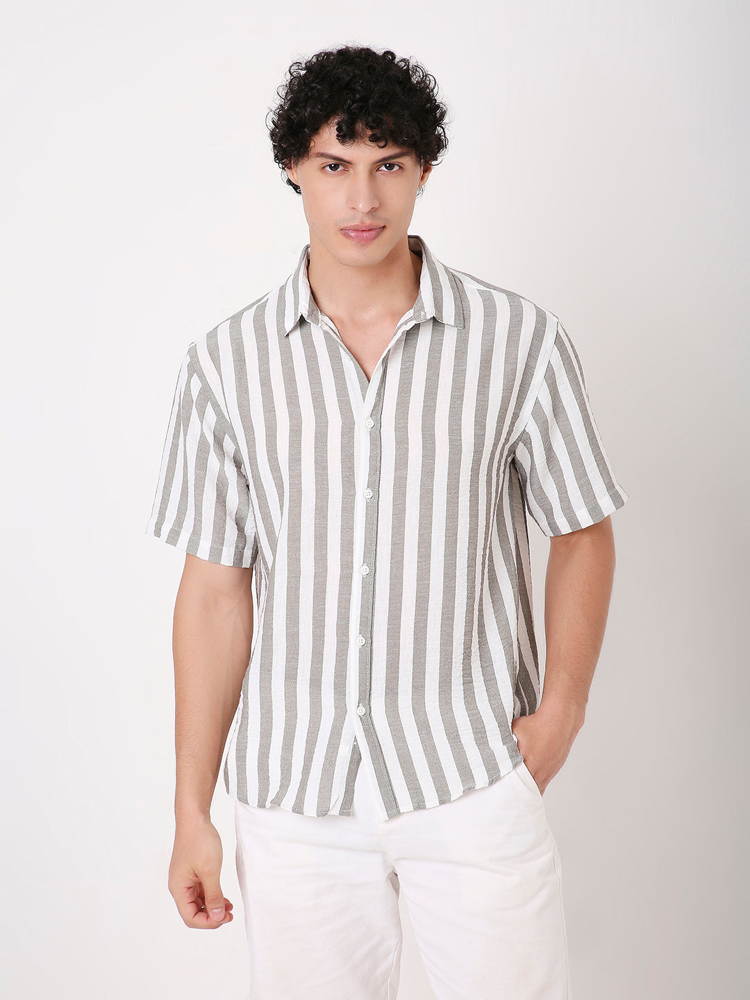 GRAY VERTICAL STRIPED SHIRT