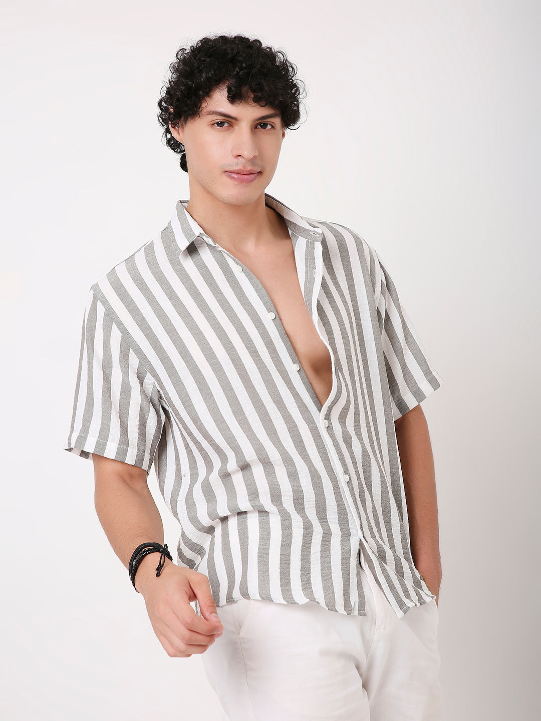 GRAY VERTICAL STRIPED SHIRT