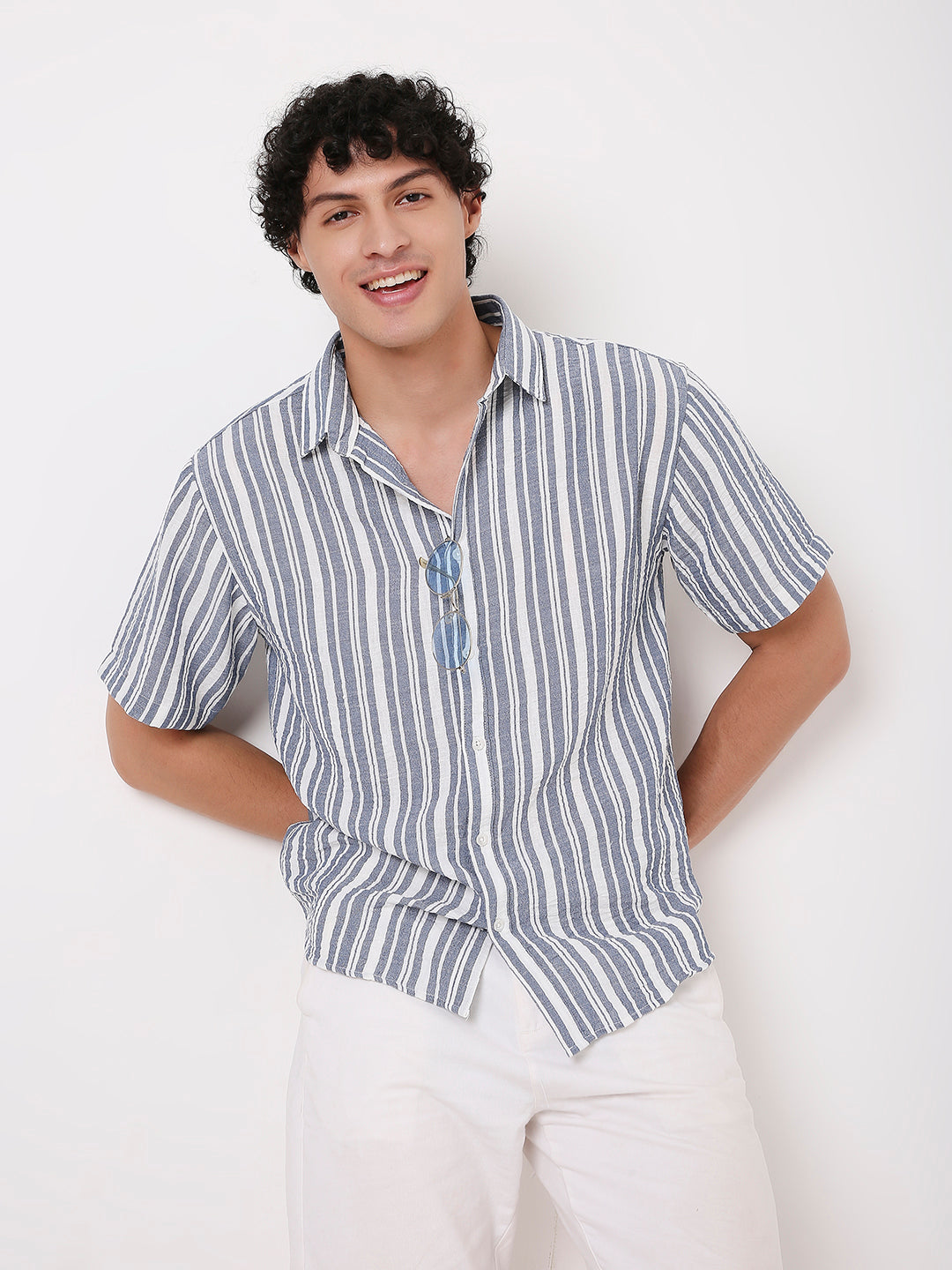 BLUE VERTICAL STRIPED SHIRT