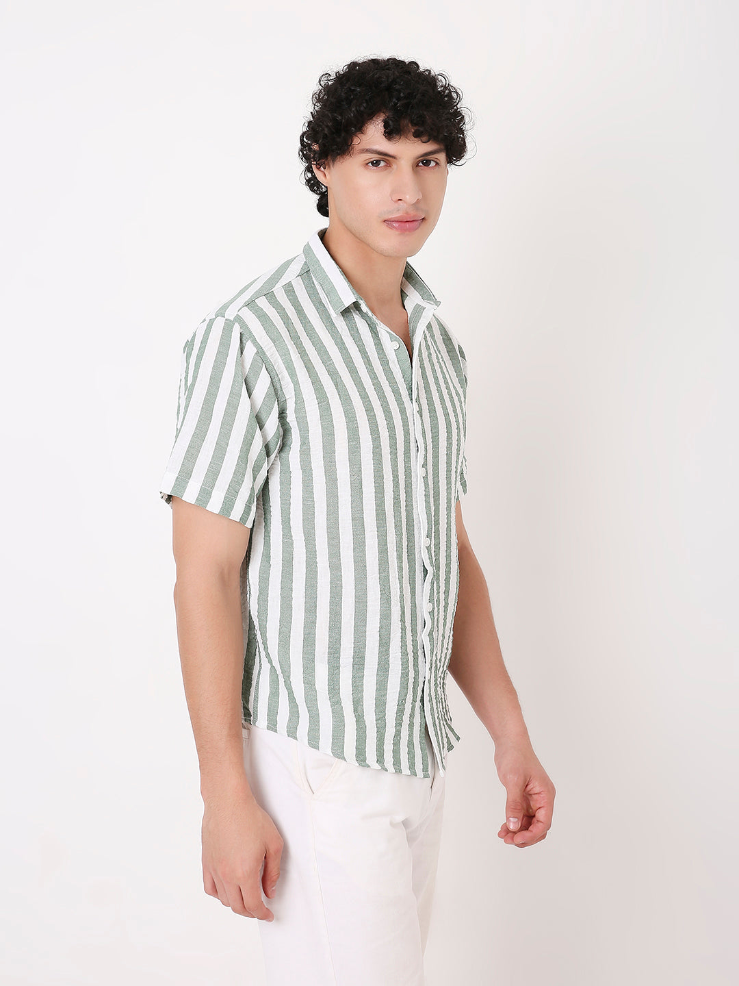 GREEN VERTICAL STRIPED SHIRT