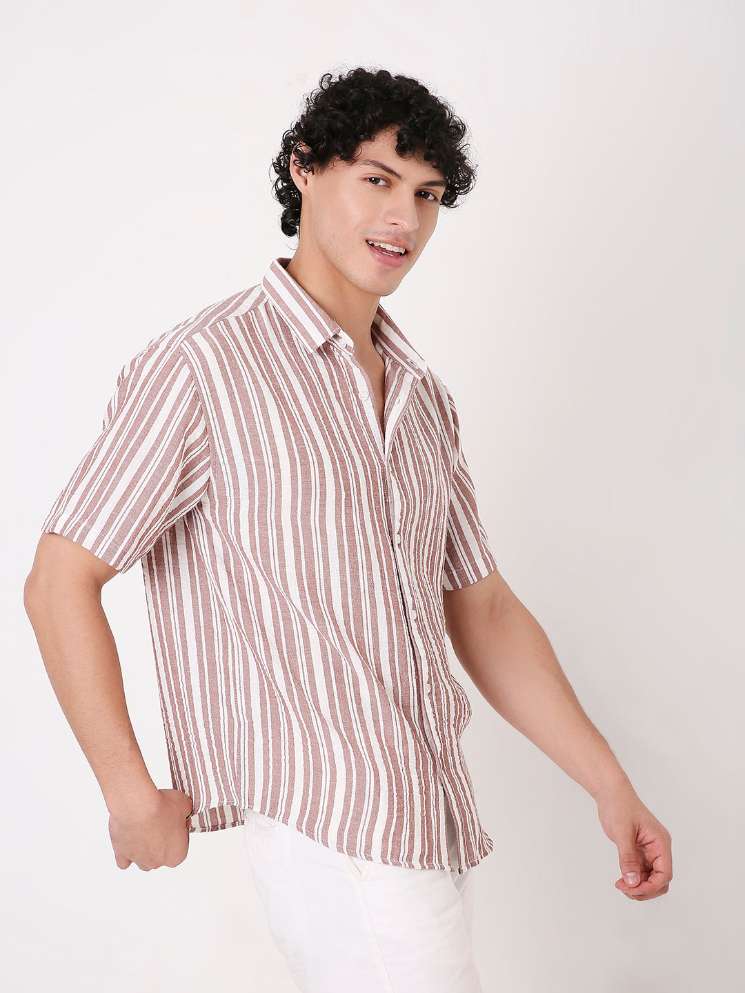 MAROON VERTICAL STRIPED SHIRT