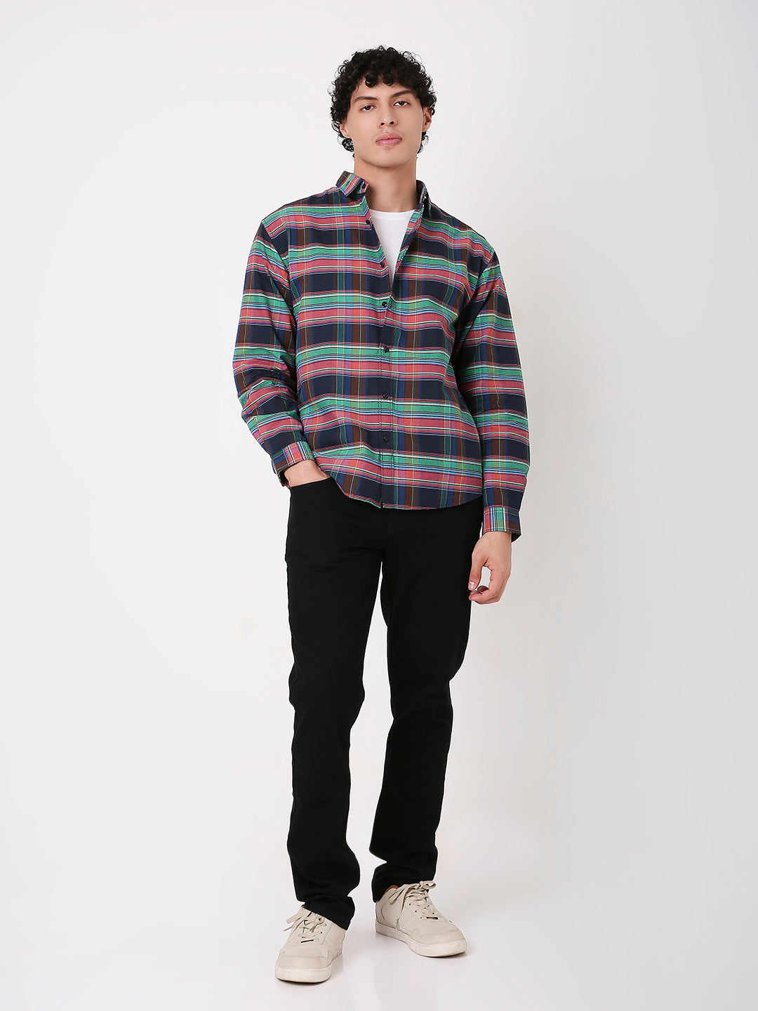 BLACK MULTI-COLOUR CHECKED SHIRT