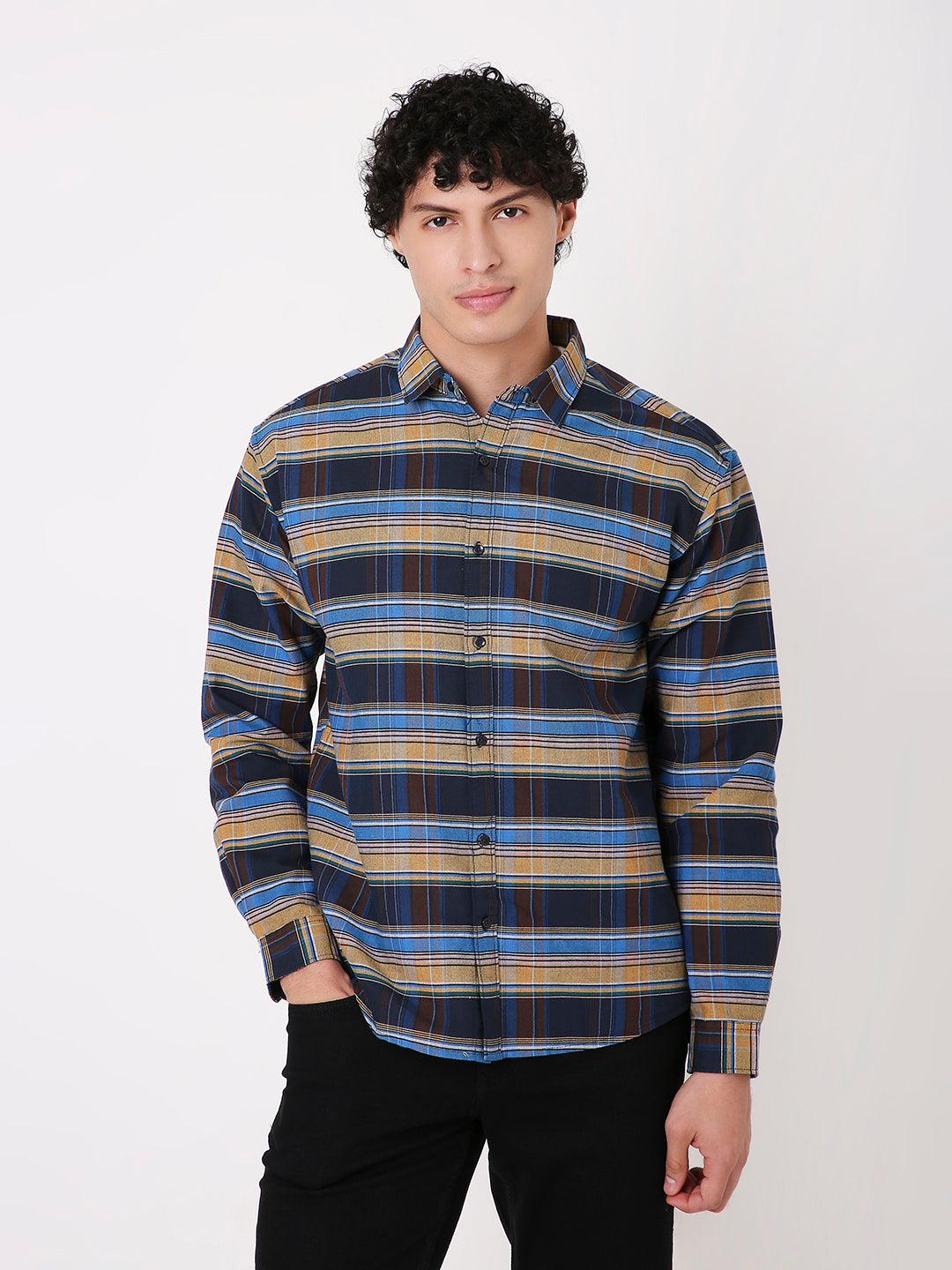 NAVY BLUE MULTI-COLOUR CHECKED SHIRT