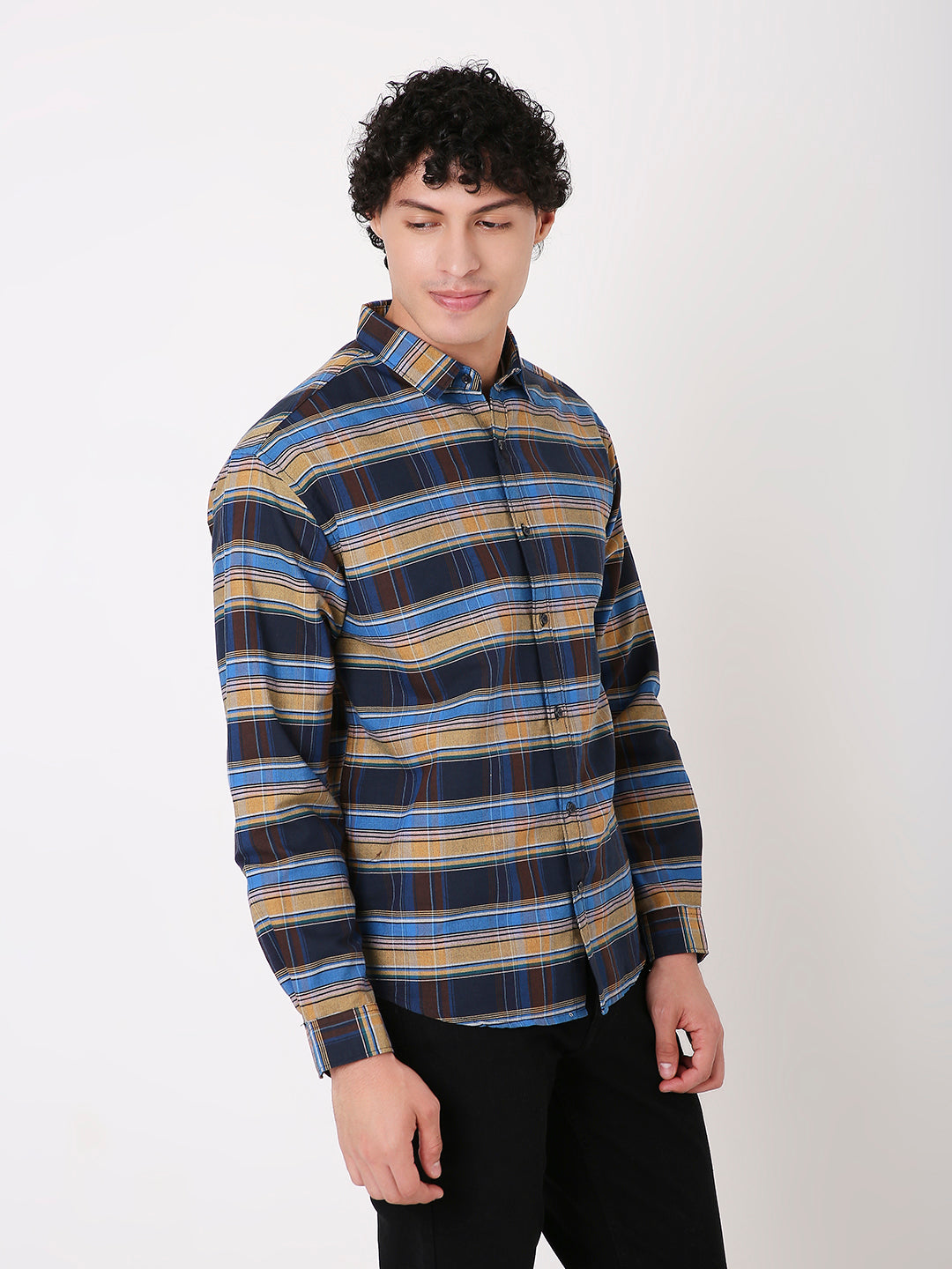 NAVY BLUE MULTI-COLOUR CHECKED SHIRT