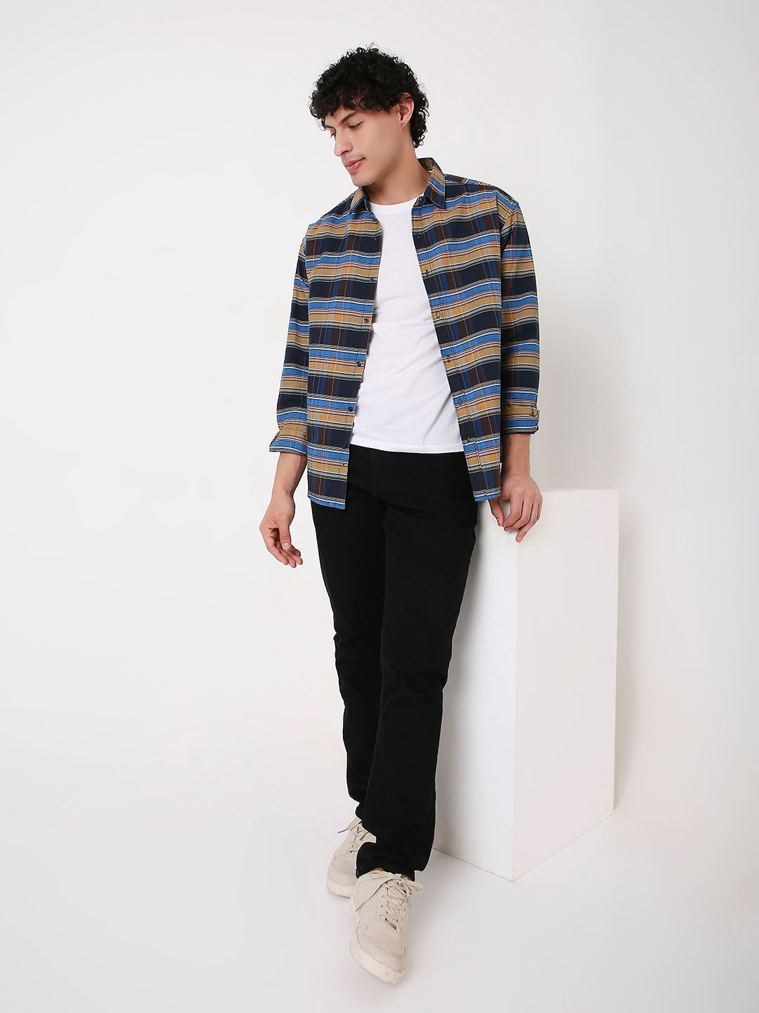 NAVY BLUE MULTI-COLOUR CHECKED SHIRT