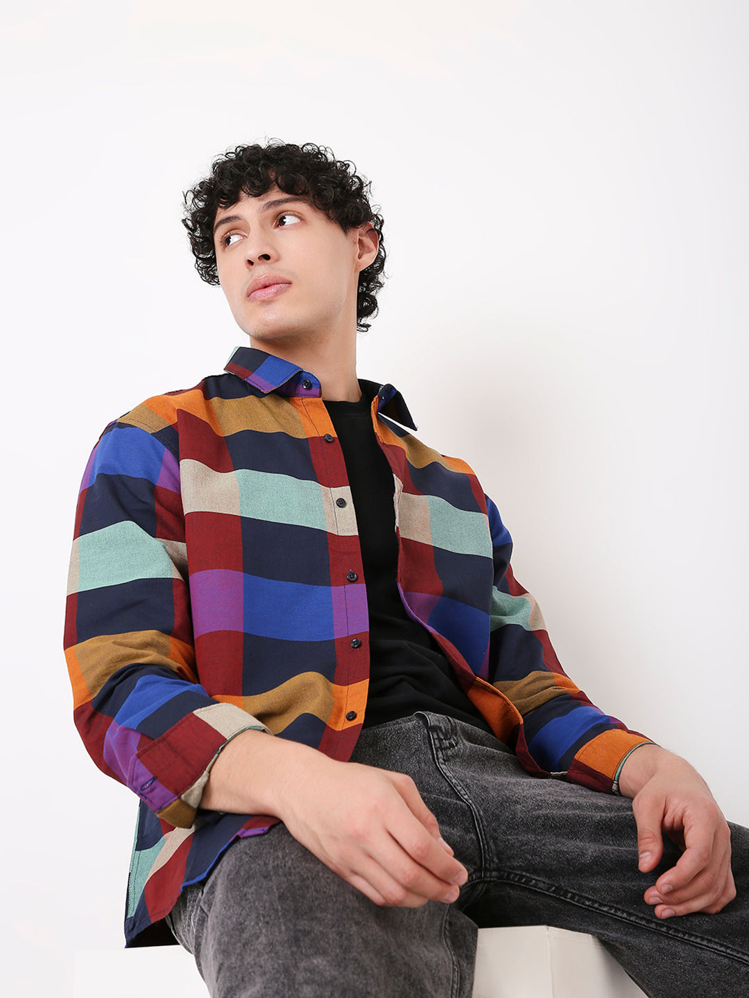 NAVY BLUE MULTI-COLOUR BOX CHECKS SHIRT