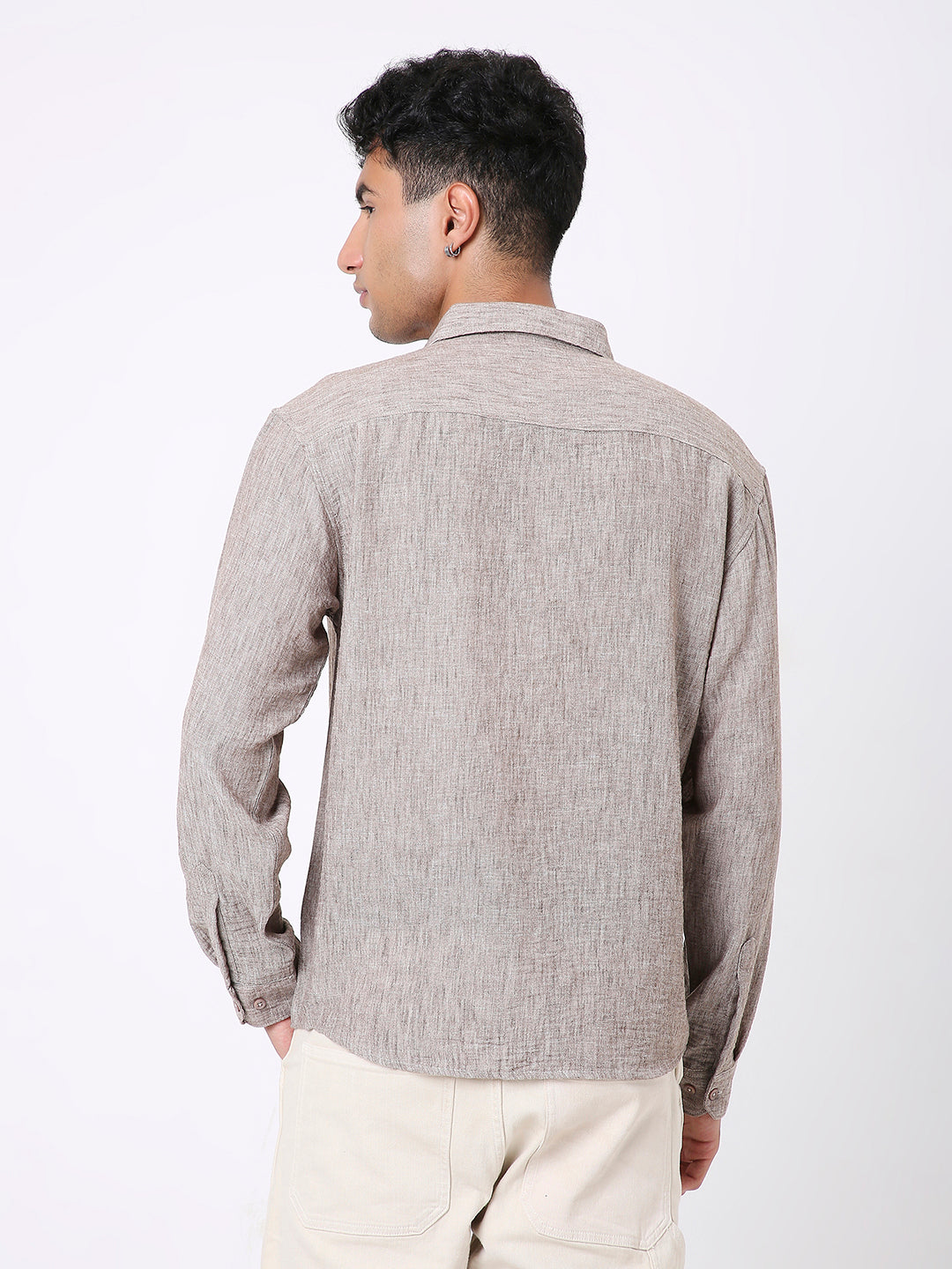 PREMIUM DARK KHAKI LINEN BLEND SOLID SHIRT