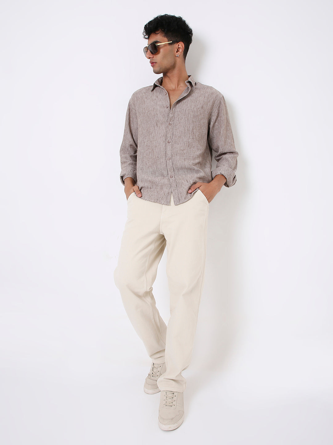 PREMIUM DARK KHAKI LINEN BLEND SOLID SHIRT
