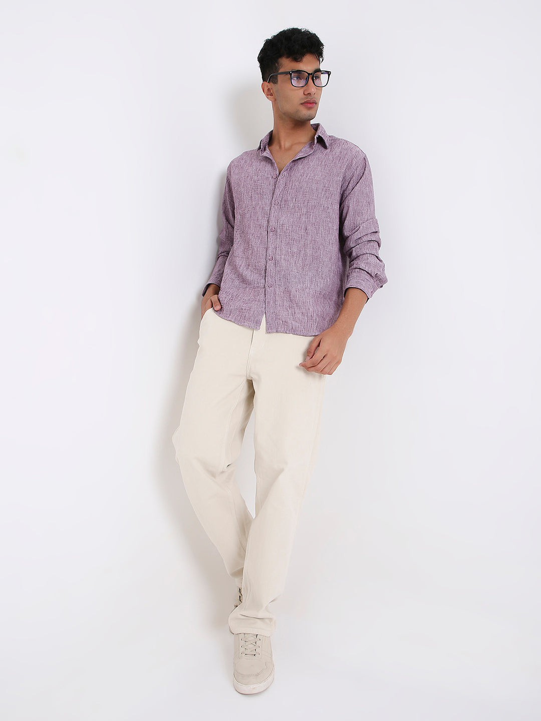 PREMIUM MAUVE LINEN BLEND SOLID SHIRT